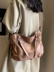 Nova Chegada Bolsa Tote Casual Minimalista de Grande Capacidade - Caqui - Visão 8