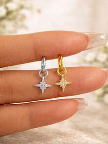 1PC 925 Sterling Silver Star Belly Ring CZ Cubic Zirconia Dainty Button Navel Piercing Gift Idea For Her Present, 8mm 10mm 12mm, Hoop Piercing, Belly Hoop - Navel Nails - View 3