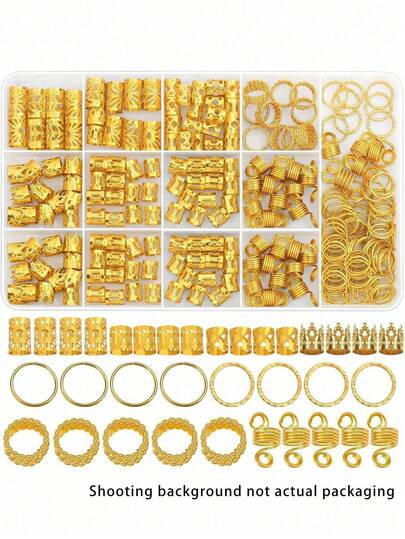 262件套DIY假发金色发饰，适用于辫子、脏辫、脏辫发饰、女士发坠、脏辫发夹、辫子发饰