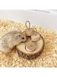 Wooden Cat, Hamster Toy, Pet Foraging Snack Box, Rabbit Guinea Pig Chew Toy, Hamster Landscaping Supplies - Multicolor - View 7
