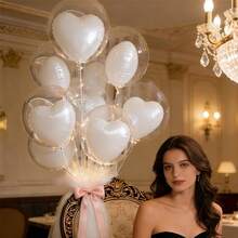 10件組 20英吋透明泡泡氣球搭配白色心形鋁箔氣球，適用於母親節、生日、婚禮、畢業、求婚與週年紀念，室內外氣球裝飾，派對裝飾 - 白色 - 查看 4