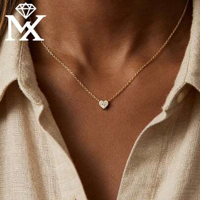 SYMFNY 925纯银精致心形吊坠项链，镶嵌闪耀立方氧化锆心形颈链，简约风格，低过敏性细链，女士适用。