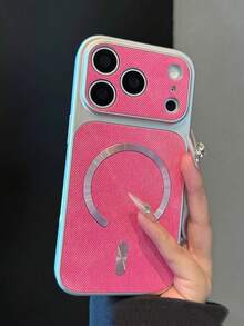 17-Window Denim Pattern Magnetic Protective Phone Case, Fit For IPhone 17 Pro Max/16/15/14/13/12/11, Anti-Fall Full Coverage - Hot Pink - View 1