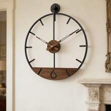 Large Size Wrought Iron & Wood Combination Wall Clock, European Style Fashion Wall Clock, Home Decor For Living Room, Bedroom, Simple & Luxury Design, Silent Movement Room Decor - 彩色 - 查看 5