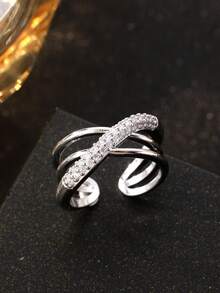 1 chiếc nhẫn nữ hình chữ J tối giản, siêu sáng bóng, đính đá Cubic Zirconia, thiết kế toàn bộ bằng kim cương, mạ bạc/vàng, có thể điều chỉnh kích cỡ, nhẫn cưới/đính hôn, quà tặng lễ hội âm nhạc, đeo hàng ngày, quà tặng Ramadan, quà Eid Al-Fitr. - Nhẫn chữ thập - Xem 7