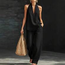 2026 Autumn New Women's Clothing European And American Style Suit Lapel Retro Buckle Denim Top With Wide-Leg Jeans,Conjunto Para Mujer - 淺牛仔 - 查看 4