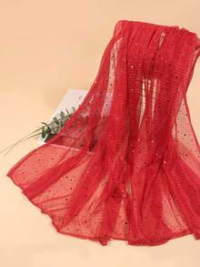 1pc Women's Lightweight Solid Color Sequin Bandana Scarf, Headscarf, Middle Eastern Hijab, Decorative Shawl, Sun Protection Beach Wrap, Suitable For Daily Use - Đỏ - Xem 3