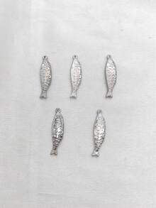5pcs Minimalist Ocean Element Fish Shaped Pendant, Suitable For Daily Use - Silver - View 5