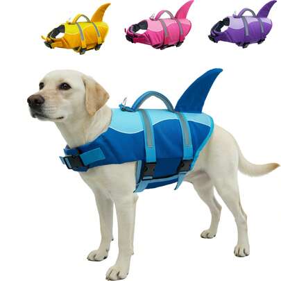 Metglad Shark-Style Dog Life Jacket - With Non-Slip Rescue Handles, Reflective Dog Swimming Life Jacket, Adjustable High Buoyancy Swimsuit For Small, Medium, And Large Dogs