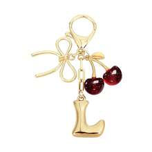Bow & Cherry Decor Bubble Letter Keychain - Gold Letter Charm Bag Accessory, Cute Handbag Decoration - Red - View 26