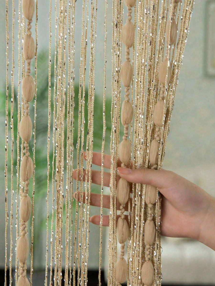 1PC Door String Curtain Fashionable Flat Gold Ribbon Thread With Shaggy Tassel Room Divider Window Door Decor For Home Bedroom Living Room - Multicolor - View 1