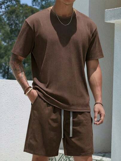 Men's Summer Street Fashion Solid Color Breathable Outdoor Casual Beach Outfit