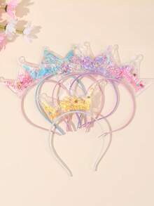 6PCS/Set Birthday Crown Hair Band For Girls, Shiny Star Sequin Hair Hoops, Rainbow Color PVC Headbands For Birthday Party And Spring Vacation Outfits, Cute Princess Style Headdress Teens Hair Accessories - Multicolor - View 3