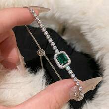 1pc Pink Crystal Adjustable Bracelet For Women - Pink - View 6