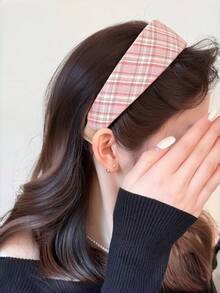 1pc Women's Fresh Plaid Headband, Fashionable Korean Style Wide-Brim Headpiece, Suitable For Daily Use Hair Band Hair Hoop,Summer,Holiday,Travel - Multicolor - View 2