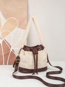 2026 New Plush Bucket Bag, Fashionable Color Matching, Korean Style Women's Shoulder Crossbody Plush Bag - Multicolor - View 6