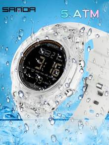 SANDA 6289 Relojes electrónicos impermeables para hombres, multifuncionales, con LED luminoso, alarma, cronómetro y pantalla digital - Blanco - Ver 2