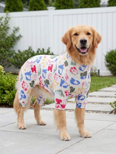 Dog Summer Shedding Hair Control Pajamas - Breathable High Stretch Full Coverage Pet Rompers, Summer Anti Licking & Bug Protective Jumpsuit For Medium Large Dogs, All Over Printing Dog Clothes - Cute Colorful Dog Graffiti Pattern