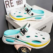 Men's Summer Fashion New Thick-Sole Ultra-Soft Outdoor Beach Resort Versatile Non-Slip Detachable Dual-Color Couple Campus Breathable Sandals, Indoor Bathroom Non-Slip Driving Garden Shoes - White - View 4