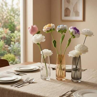 1个北欧风奢华玻璃花瓶，简约小巧花瓶，适用于客厅，透明水培鲜花装饰，家居植物装饰