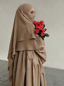 Set de 2 piezas Khimar Hijab + Abaya, ropa musulmana holgada y cómoda adecuada para el uso diario y la oración de las mujeres, aplicable para todas las estaciones - Multicolor - Ver 10