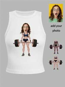 Customized Fun Fitness Tank Top, Supports Custom Upload, Creative Printed Vest, Ideal Fun Gift Choice, Add Your Favorite Text - White - View 2