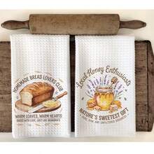 2pcs Microfiber Dishcloth Set (With Bread And Honey Watercolor Print Pattern), Dish Towel, Decorative Kitchen Dishcloth, Absorbent Tea Towel, Suitable For Cooking, Baking, Housewarming Gift, Cleaning Supplies, And Bathroom - 2-piece Set 40*60cm - View 8