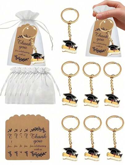 30pcs/15pcs Graduation Commemorative Keychains - Metal Inspirational Keychains With Thank You Card, Unisex 2026 Graduation Keychains Suitable For Various Graduation Occasions, Carnival Theme, Special Function Commemorative Items, Rectangular, Cute Alloy Oil Drop Graduation Cap Keychains, Graduation Ceremony Gifts, Graduation Season, Graduation Gifts