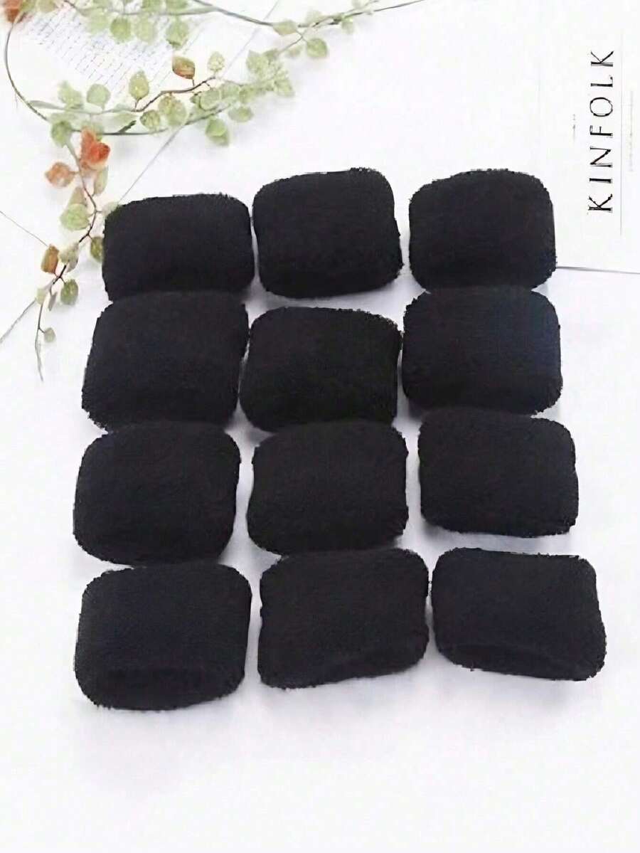 5/6/12个装加大码加厚无缝发圈，女士布艺发绳，多种颜色可选，马尾辫发圈，发饰发圈橡皮筋发绳 - 黑色 - 查看 1