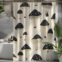 1pc Mushroom Striped Print Shower Curtain, High Quality Home Decor Curtain, Modern Versatile Bathroom Matching, All Season Shower Curtain With 12 Hooks - S2156 - View 1