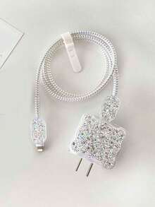 5个银色波浪充电适配器保护套，闪光TPU防震套，兼容苹果18W/20W充电器 - 銀色 - 查看 4