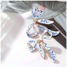 Bộ 2 chiếc bông tai hình nơ bằng sứ men màu xanh trắng kiểu tranh sơn dầu cổ điển, bông tai ruy băng tráng men thời trang dành cho nữ. - Nhiều màu - Xem 6