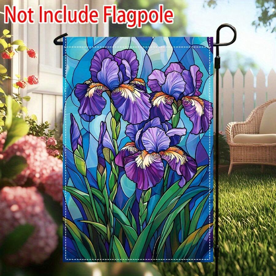 2D Flat, 1pc 2d Flat Garden Flag Double-Sided Patio Flag Of Vibrant Purple Irises For Festive Home Decoration For Family Gatherings Thanksgiving Parties (Bracket Not Included), 2D Flat, Outdoor Decor, Festive Display, Decorative Flag, Doublesided - GFlag - 查看 1