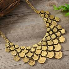 1件 时尚复古项链，几何叶子拼接合金饰品，女士短款颈链 - 古金色 - 查看 2