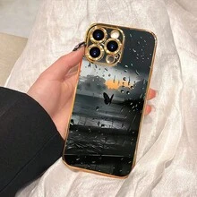 Funda para Teléfono: Cielo Misterioso con Mariposa, Funda Rígida Chapada en Oro Divertida y Elegante, Funda para iPhone 17/16/15/14/13/12/11 Pro Max/Plus/Air/Pro/Mini y XR/7/8, Anti-Huellas, Diseño Único, Opción de Regalo para Niñas/Niños/Mujeres/Hombres - Dorado - Ver 4