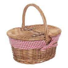 Red Hamper Small Light Steamed Wicker Double Lidded Oval Picnic Shopping Basket - Red and White - View 4