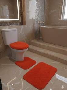 3-Piece Fluffy Fluffy Furry Bathroom Set - Red - View 3