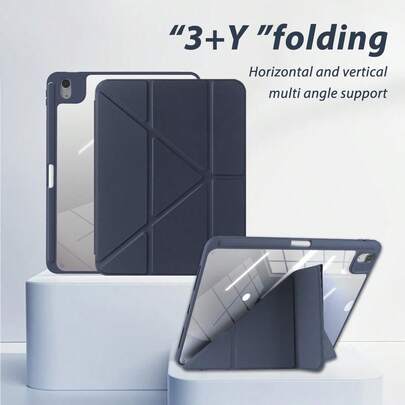 透明亚克力保护壳，兼容 iPad Air 11/13 M2/2025/M3，支持多角度 Y 型支架，兼容 A16 11/2024、Air 5、Air 4、10.9 英寸/第 9/8/7 代、10.2 英寸/第 5/6 代、9.7 英寸/第 10 代（2021 款）、Pro 11/12.9 英寸、Mini 6/7，带 Apple Pencil 插槽，支持自动唤醒/睡眠 - 海军蓝