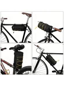 1pc High Capacity Adjustable Bicycle Handlebar Bag - Black Multi-Compartment Front Frame Tube Bag With Handle Bracket, Fashionable Cylindrical Design And Flexible Mounting System, Suitable For Cycling Essentials - Multicolor - View 6