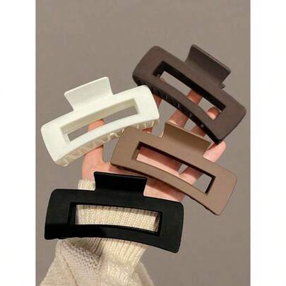 4pcs Women's Black, White, Brown 4. 33in/11cm Square Plastic Large Hair Clips, Fashionable, Elegant, Versatile, Minimalist Style, Suitable For Daily, Party, Commute, Vacation - Hair Claws For Styling, Washing, Make-Up, Outfit Accessorizing Summer Hair Jaw Clip Hair Clamps Hair Clutch Hair Catcher Clip, School Stuff, College Fall Winter Claw Clip Hair Accessories For Women