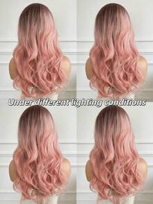 Ombre Pink Body Wave Synthetic Wig For Daily Wear 13x4x1 HD Lace Front Wigs For Women Middle Parting Ombre Pink Colored T Part Lace Frontal Wig  Glueless Synthetic Lace Front Wig Heat Resistant - 漸層粉紅色 - 查看 10