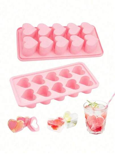 1 Set Silicone Heart-Shaped Ice Cube Tray - 10 Heart-Shaped Ice Cream Molds, Suitable For Chocolate, Pudding, Jelly And Candy. Flexible Handmade Mold, Suitable For Refrigerator Freezing, Kitchen Accessories, Freezer Ice Cube Tray, Easy Demoulding, Reusable.