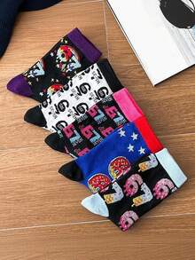 5 双街头风 67 号卡通甜甜圈印花中筒袜，百搭 - 彩色 - 查看 2