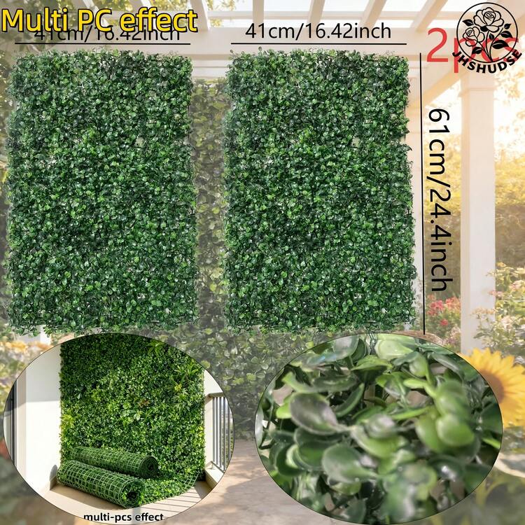 2 pièces, longueur totale 122 cm x 41 cm. Panneaux de haie artificielle de Milan réalistes et grands | Feuillage en plastique vert foncé, simulant des plantes vertes. Convient pour les écrans de confidentialité intérieurs/extérieurs, les mariages, la maison, le bureau, le jardinage, idéal pour Noël, le printemps, l'ombrage de balcon - Multicolore - Voir 7