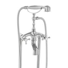 Sweetmile Freestanding Bathtub Faucet Floor Mount Tub Filler With Double Cross Knobs Spout High Flow Floor Standing Bathtub Shower Trumpet Shape Handheld Spray Brushed Nickel - Silver - View 4