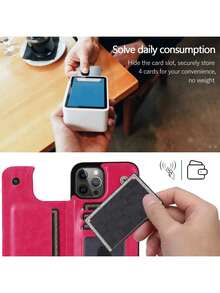 Dompet Flip Mewah untuk Bisnis, Casing Ponsel dengan Banyak Slot Kartu untuk iPhone 17 Pro/17 Pro Max, Mendukung Kartu Identitas, Kartu Kredit, dan Foto, untuk Galaxy S26/S25/S24, Dilengkapi Fungsi Stand untuk Pixel 9/8, Pelindung Kulit PU, Tahan Guncangan, Merah Mawar - Hot Pink - View 7