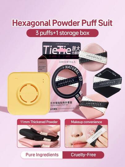 Amortals 3pcs Double-Sided Air Cushion Puff + 1pc Storage Box, Dry & Wet Dual Sponge, Pink Powder Puff, Foundation, Concealer, Makeup Tools Suitable For Beginners, Makeup Artists, Gifts For Dates, Weddings, Christmas, Halloween, Thanksgiving, Graduation, Birthdays, Holidays, Y2K, Fashionable Women, Cosmetic Brands, Beauty Parties, Beach, Camping, School Events, Decorations