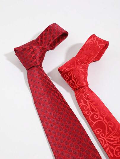 1pc Men's Red Patterned Necktie, Floral & Swirl Jacquard Tie, Suitable For Weddings, Galas And Formal Occasions