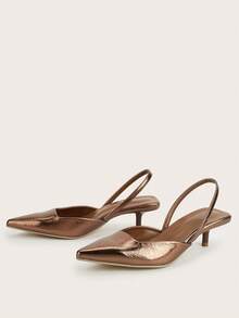 Giày cao gót mũi nhọn màu trơn dành cho nữ, giày cao gót thanh lịch, giày cao gót hở mũi có quai ngang thời trang. - màu nâu - Xem 4