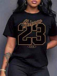 Black Tee For Women Women's Short-Sleeved T-Shirt For Students And Young Girls, Loose-Fitting Short T-Shirt, Summer Korean Style, Plus Size, Stylish And Age-Reducing, Half-Sleeve, Versatile Black, Oversized, Round-Neck Top With Print, Casual And Fashionable Summer Tops Summer Clothes,Shirts,Spring Outfits For Women,White Shirt - màu đen - Xem 8